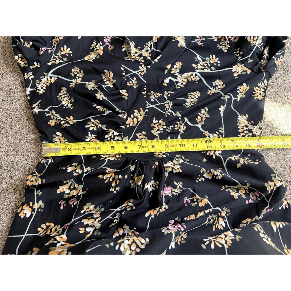 Vintage Floral Maxi Dress Black Cottage Core 70s 80s Long Sleeve Size Large - Picture 6 of 7